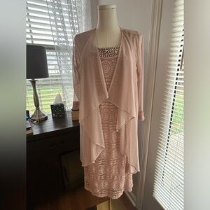 R&M Richards Soft Blush Mother of Bride Dress with lace overlay Size 12